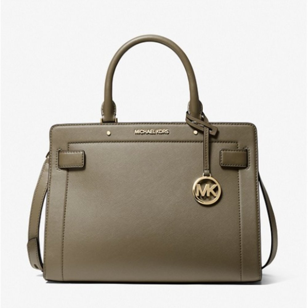 Michael Kors Rayne Medium Leather Satchel Army Green NWT - Picture 2 of 13